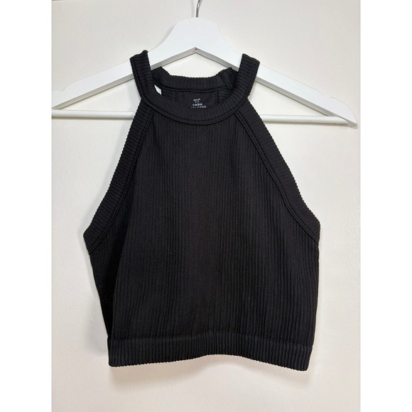 aerie Tops - Aerie High Neck Ribbed Crop Top Small Black Seamless Sleeveless Tank 54485